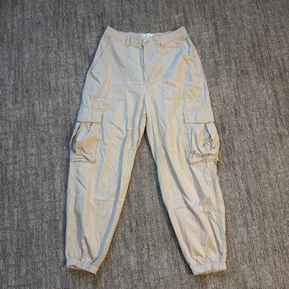 Abercrombie & Fitch Women’s Woven Utility Cargo Jogger Pant Beige Khaki Size M